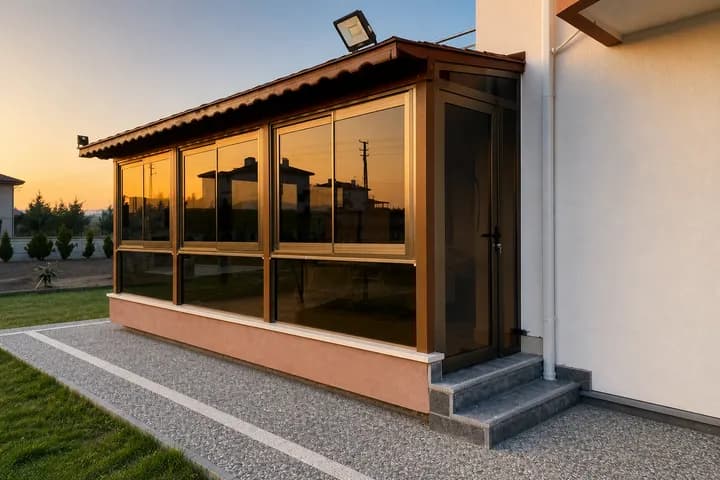 Kış bahçesi ek yapı dış görünüm kapı detayı