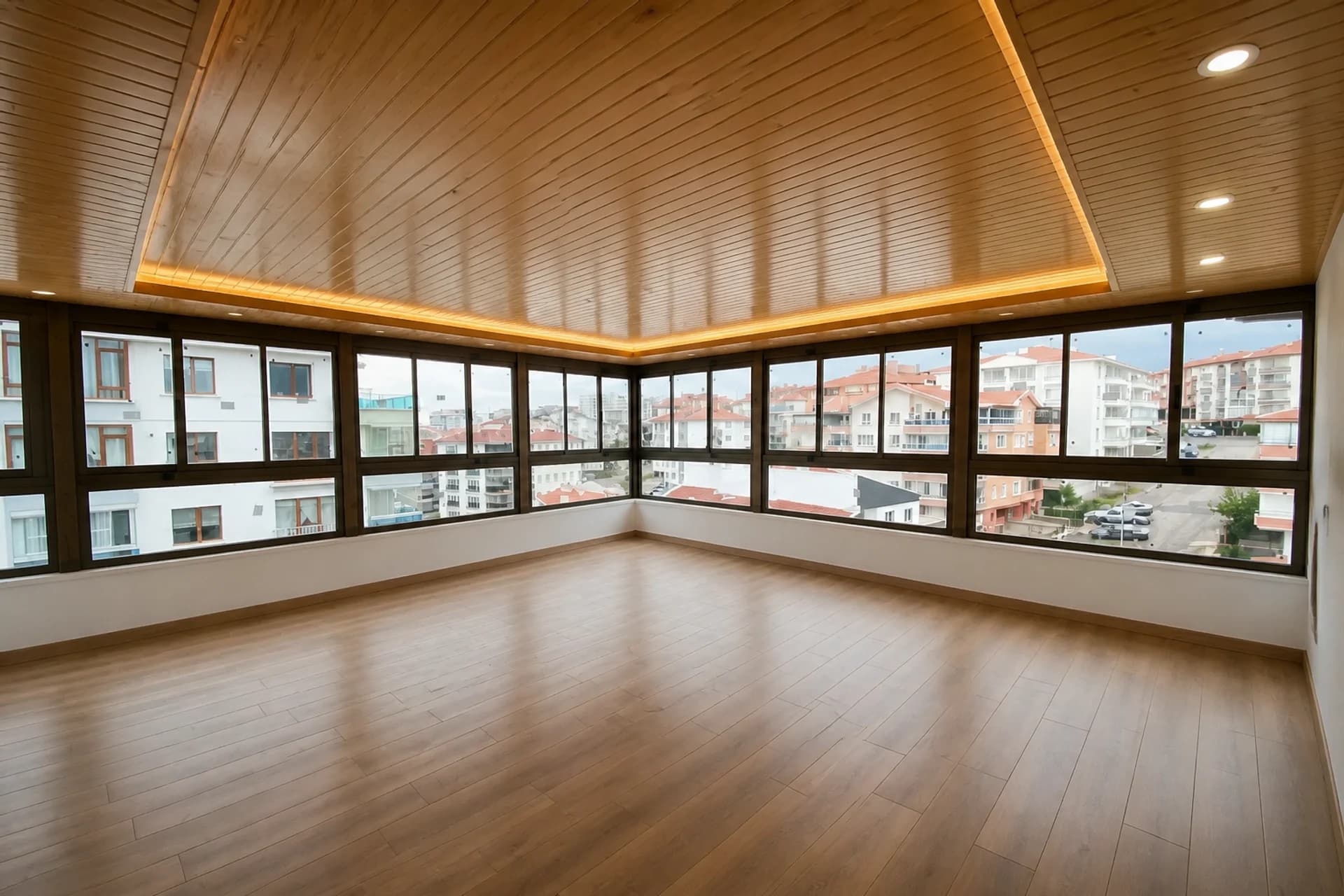 Cam balkon köşe pencere görünümü