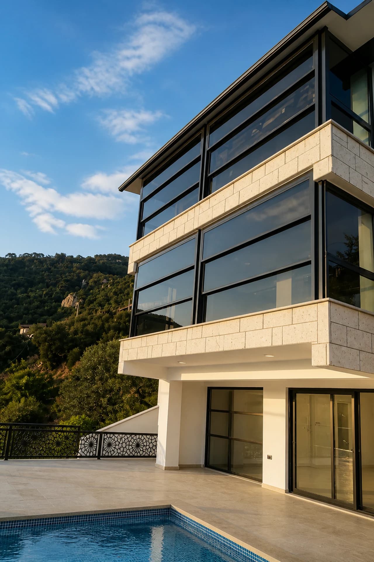 Çok katlı villa giyotin cam uygulaması